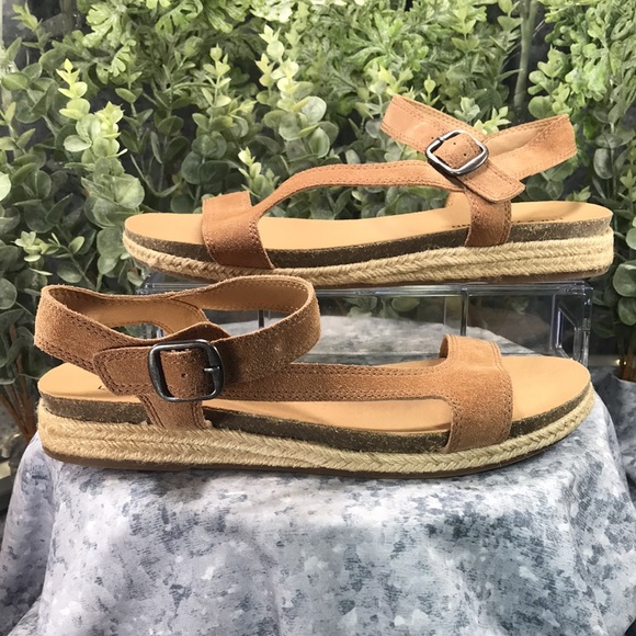 Lucky 🍀 Brand Gabrien Tan Suede Leather Espadrille Sandals Women’s 11M ☀️ - Picture 3 of 11